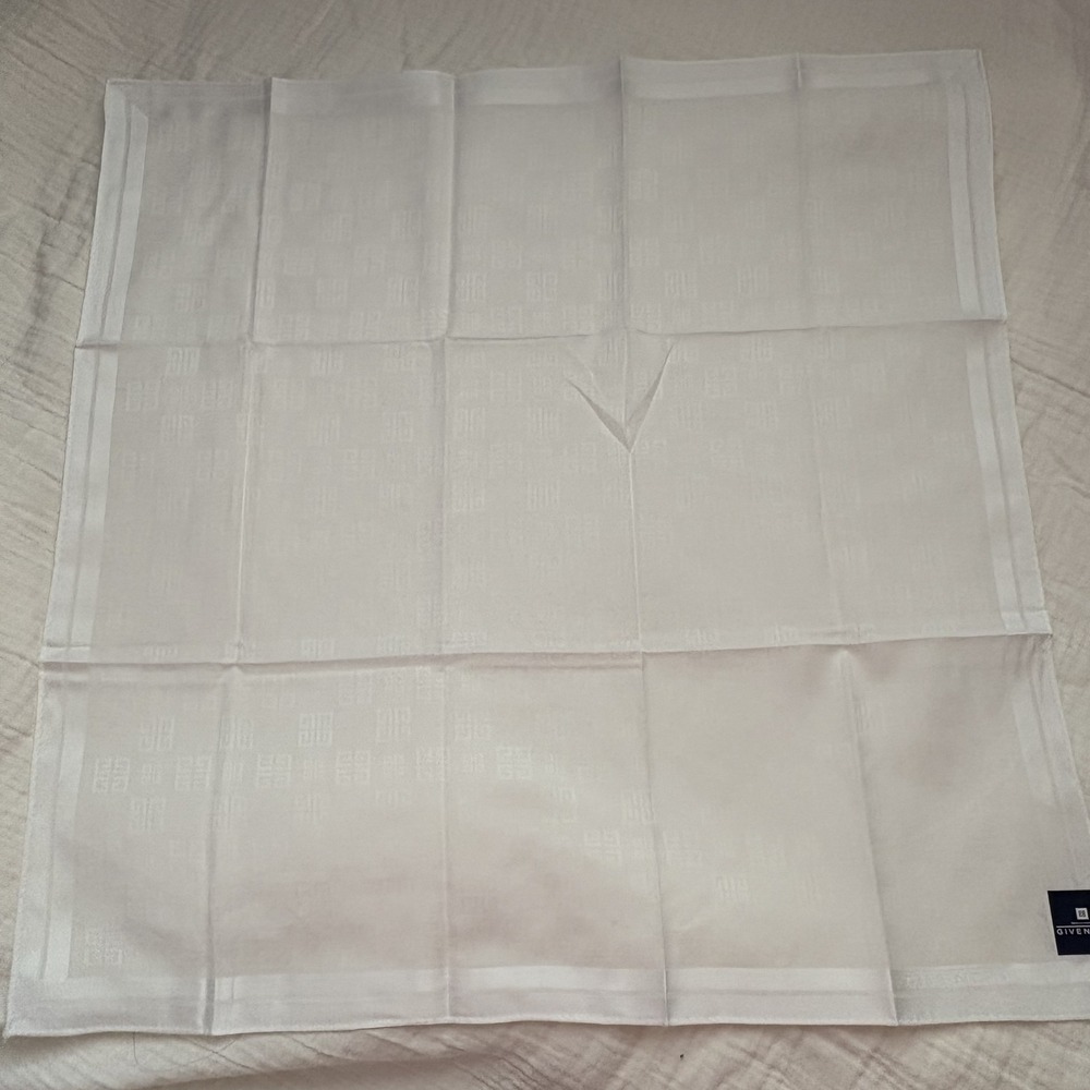 Givenchy Scarf Handkerchief 4G Monogram Cotton White Logo Border Textured